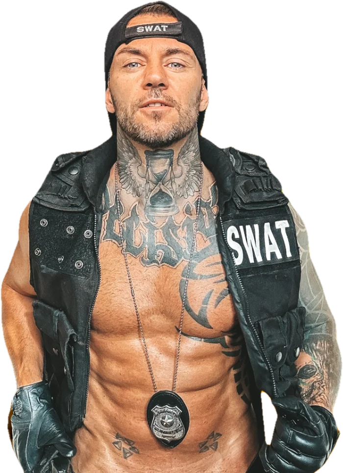 Stripper Calvin Flames im SWAT-Kostüm